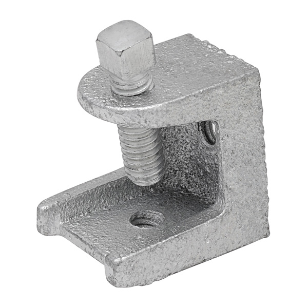 MADISON, 1 BEAM CLAMP  1/4" - 20 BEAM CLAMP 1/4"-20 HARDENED SET SCREW DUCTILE IRON, ZINC PLATED JAW OPENING = 7/8" MALLEABLE IRON, SQUARE HEADED HARDENED STEEL BOLT SIDE AND BOTTOM TAPPED HOLES ZINC PLATED MAX. LOAD RATING  (40/LBS.)