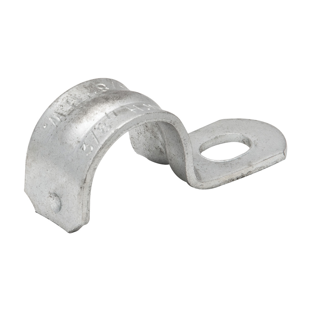 MADISON, 3/8 RIGID 1-HOLE STRAP ONE HOLE RIGID STRAP FOR SUPPORTING RIGID CONDUIT, BRIGHT ZINC ELECTROPLATED, SNAP-ON FEATURE, REINFORCED RIB FOR ADDED STRENGTH BRIGHT ZINC ELECTROPLATED, STEEL