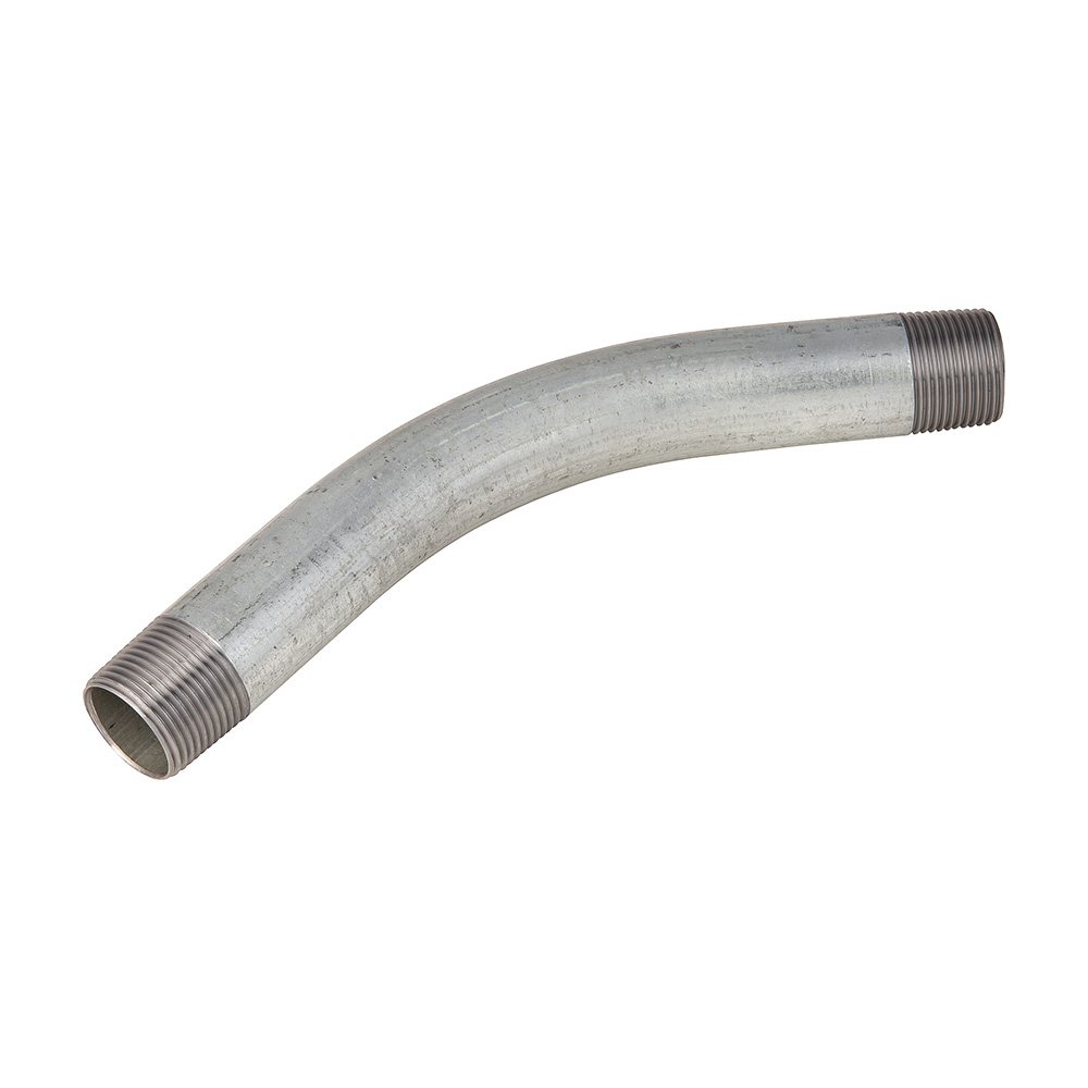 MADISON, 1 45 DEG RIGID ELBOW RIGID 45 CONDUIT ELBOW FOR COUPLING RIGID CONDUIT AT ANGLES GALVANIZED STEEL UL LISTED DYIX MIN. RADIUS = 5-3/4