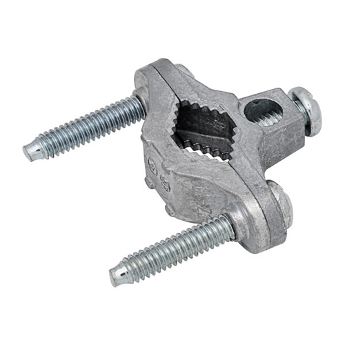 MADISON, GROUND CLAMP, CONNECTION: SCREW CLAMP, ZINC CLAMP AND STEEL SCREW, CONDUCTOR RANGE (MAIN/PRIMARY): 8 AWG SOLID - 2 AWG STRANDS, TRADE SIZE: 1/2 TO 1 IN, SHELF QUANTITY: 25, MASTER QUANTITY: 125, UL LISTED, MEETS UL467, CONNECTS BARE COPPER W