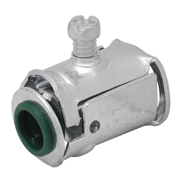 MADISON, 1/2 AC/MC SNAP CONN AC/MC SNAP CONNECTOR AC STEEL 14/2 14/3 14/4 12/2 3 & 4 10/2 & 3 AC ALU INTER 14/4 APPLICATION FOR CONNECTING MC, AC, AND FLEX CABLE NO LOCKNUT REQUIRED, EASY TO INSTALL JUST TILT, INSERT, AND SNAP DOWN