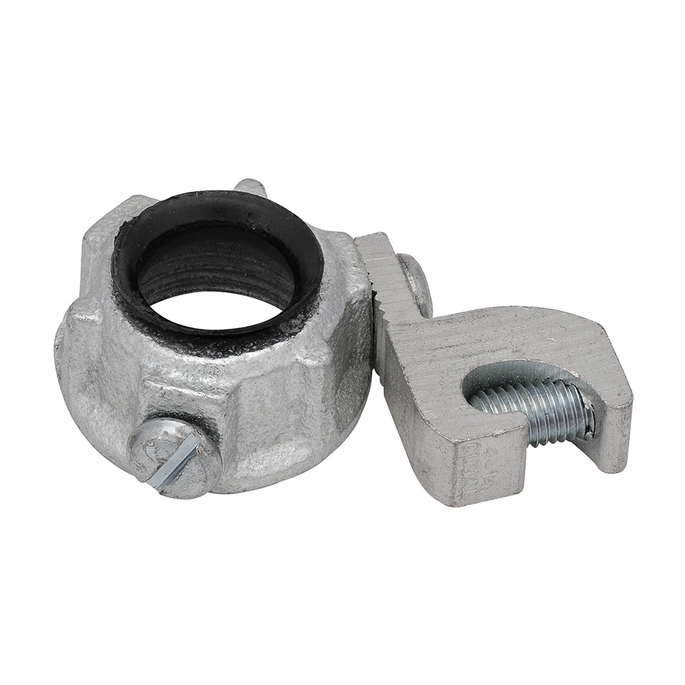 MADISON, 1/2 MALL INSL GRD BUSH  - INSULATED GROUNDED BUSHING FOR GROUNDING PURPOSES, LAY-IN LUG, DUAL RATED CU-AL, 150 DEG LUG SIZE = 14 SOL. - 4 STR. MALLEABLE IRON BUSHING AL/ CU DUAL RATED LAY-IN LUG MEETS UL514B, UL467, NEMA FB-1