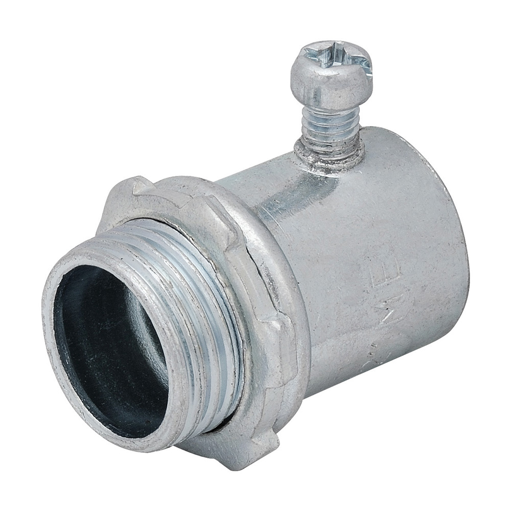 MADISON, 1/2 EMT SS CONN STEEL EMT SET SCREW CONNECTOR FOR CONNECTING EMT TO BOX, CONCRETE-TIGHT WHEN TAPED, TUBULAR CONSTRUCTION W/STAKED ROBERTSON HEAD SCREWS CONCRETE-TIGHT WHEN TAPED MEETS UL514B cUL/us LISTED FOR EMT ONLY 1-1/4