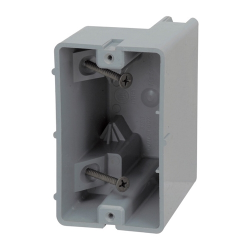 SMART BOX 1-GANG ORIGINAL DEVICE BOX, PVC, GRAY, WALL MOUNTING, CUBIC CAPACITY: 22.5 CU-IN, DIMENSIONS: 2-1/4 IN WIDTH X 4 IN DEPTH X 3-3/4 IN HEIGHT, MASTER QUANTITY: 50, UL LISTED, ROHS COMPLIANT