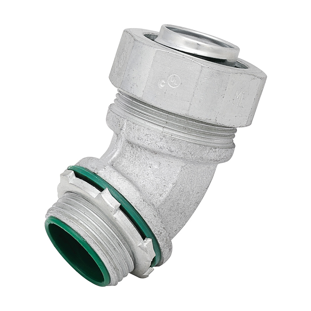 MADISON, 3 45 LT CONN MALL-INS  - LT CONNECTOR, INSULATED THROAT FOR LIQUID TIGHT FLEXIBLE METALLIC CONDUIT,MALLEABLE,45
