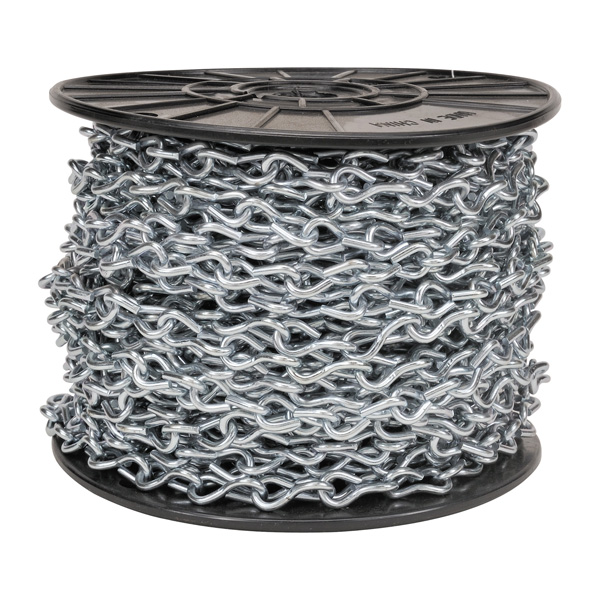 MADISON, JACK CHAIN-PLATED 50 FT JACK CHAIN BRIGHT STEEL, ZINC PLATED, 12 GAUGE, 29 LB. MAXIMUM STEEL, ZINC PLATED WIDTH = 50/BOX MAX. REC. LOAD = 29 LBS.