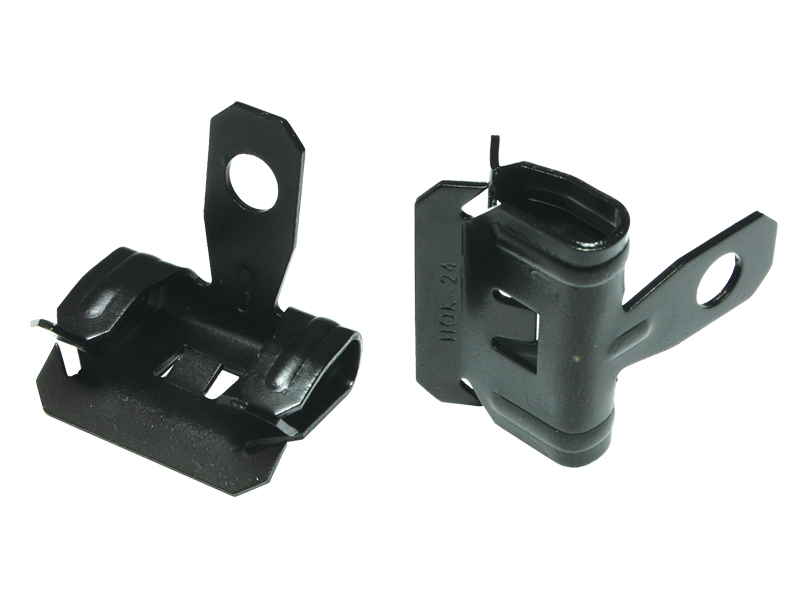 Knock-On Beam Clamp, 1/8 -1/4 in. flange range, 1 hole, Black, Conduit to Drop Flange clip type, 1/4 in. mounting holes, Spring Steel, Ceiling mounting, For use with Jack Chain Ceiling Wire or 1/4 in. Bolt, 100 per pack