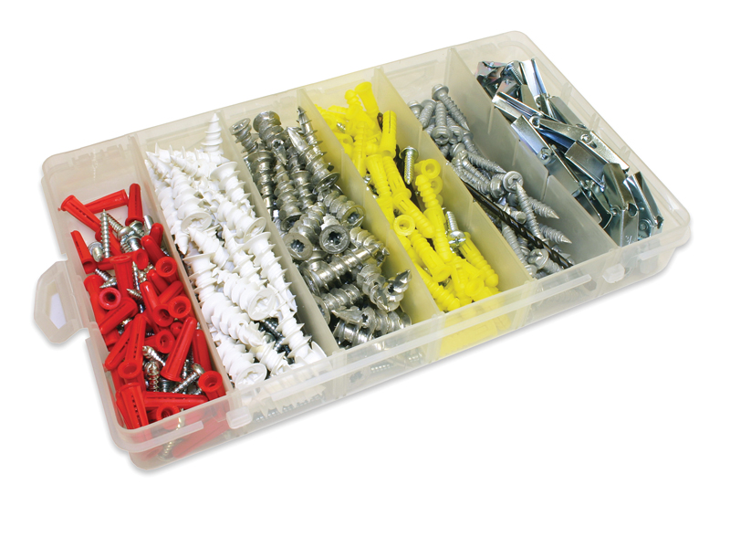 Ultimate Anchor Kit 3, 362 pieces, Plastic Red Anchors, Pan Head Tapping Screws, Masonry Bit, Plastic Self-Drilling Wall Anchors, Pan Head Tap Screws, Zinc Alloy Self-Drill Wall Anchors, 8x1-1/4 Pan Head Tapping Screws, Plastic Yellow Anchors, 10x1 Pan Head Tapping Screws, QuaDrive Concrete Silver Screw Anchors, Drill Bit, Spring Wing Toggle Heads, Mushroom Head Screws