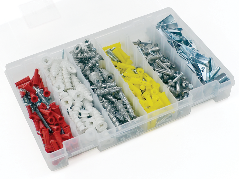 Ultimate Anchor Kit 5, 346 pieces, Plastic Red Anchors, Pan Head Tapping Screws, Masonry Bit, Plastic Self-Drilling Wall Anchors, Pan Head Tap Screws, Zinc Alloy Self-Drill Wall Anchors, 8x1-1/4 Pan Head Tapping Screws, Plastic Yellow Anchors, 10x1 Pan Head Tapping Screws, Truss Head Machine Screws, Spring Wing Toggle Heads, Metal Hammer Drive Nail-In Anchors