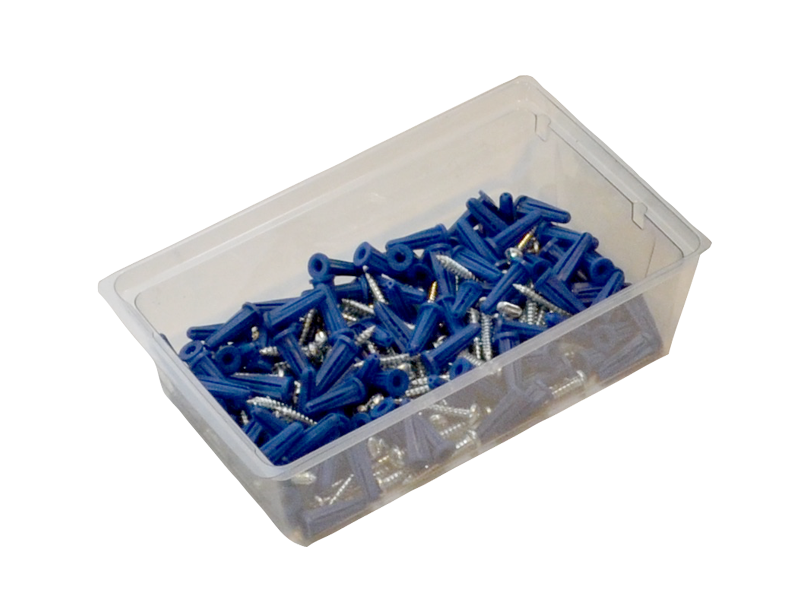 Wall Anchor Kit (Jar), 3/16 in. Size, 201 piece(s), Plastic, Blue, including a(n) (100) #6 x 1 in. Pan Combo Screws and (100) 3/16 in. Blue Plastic Anchors and (1) 3/16 in. Masonry Drill