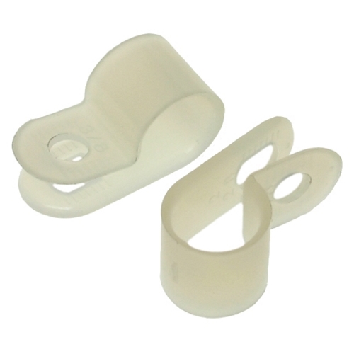 Cable Clamp, 1/4 in. cable size, Nylon material, White, Screw mounting, Beveled Inside Edge construction, 100 per pack, 3/16 in. mounting screw diameter