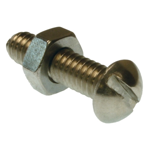 Slotted Stove Bolt, 3/4 in. length, 1/4 in. diameter, Round head, 18-8 grade, Stainless Steel, 20 thread pitch/thread per inch, 100 per pack