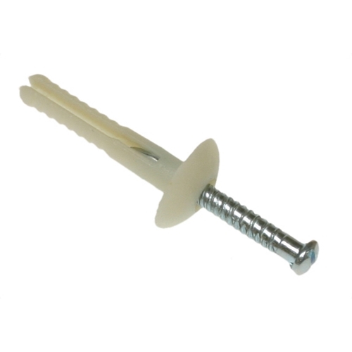Nylon Drive-In Anchor, 1/4 in. Size, 1 in. length, Flat head, White, 100 per pack