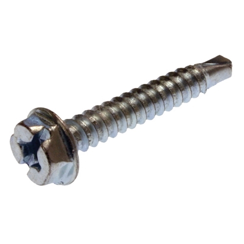 Self Drilling and Tapping Screw, Steel material, #10 Size, 1/2 in. length, 1/4 in. head width, Hex head, Zinc Chromate finish, 100 per pack, Swaged point type, #2 driver size. For use with MT208B Chuck.
