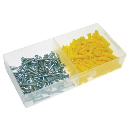 Wall Anchor Kit, 1/4 in. Size, 201 piece(s), Plastic, Stainless Steel material, Super Yellow, including a(n) (100) #10 x 1-1/2 in. Pan Phillips Screws S.S. and (100) 1/4 in. Super Yellow Plastic Anchors and (1) 1/4 in. Masonry Drill