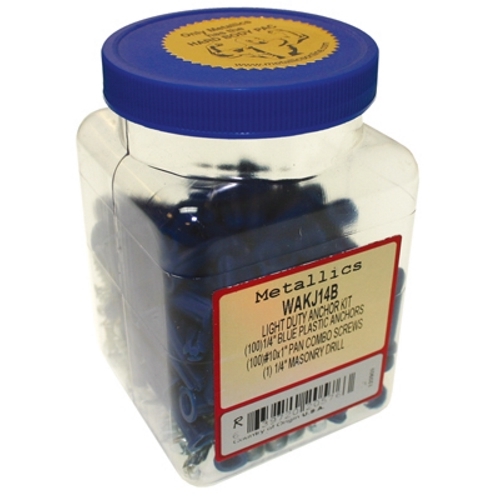 1/4 Blu Plas Wall Ancr Kit, 10 x 1 HWH QD TS USA Made Jar