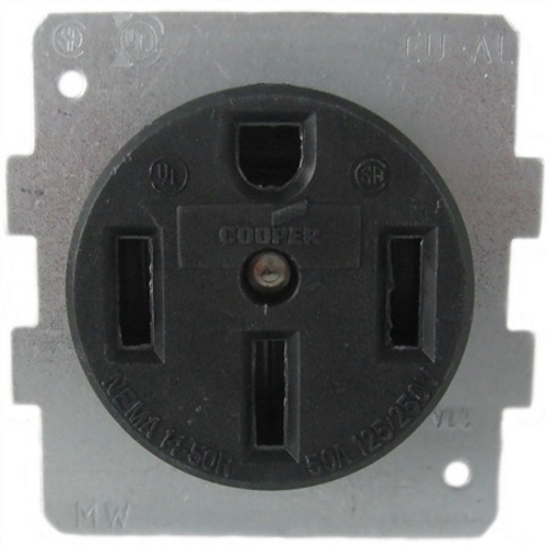 Midwest Electric BR54U Receptacle, 3 Poles, 4 Wires, 50 AMP, 125/250 V, Black, NEMA 14-50R, Flush Mount, Connection: Side Wired, UL Listed, CSA Certified, For Use With C54U Angle Plug