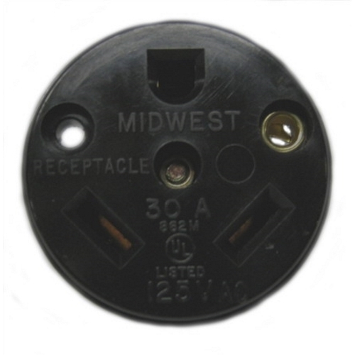 Midwest Electric R32U Receptacle, 2 Poles, 3 Wires, 30 AMP, 125 V, Phase: 1 PH, Black, NEMA TT-30R, Flush Mount, Connection: Side Wired, ANSI C73 13-1972, For Use With C32U Angle Plug