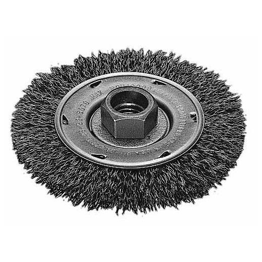 48-52-5070 045242145409 Milwaukee Hyperwire™ wire brush products offer faster material removal and greater life yet maintain a finer finish. The crimped wire brush is suited for general purpose surface cleaning and conditioning. Milwaukee offers crimped wire wheels in both carbon and stainless steel. The brush is designed for use on 4-1/2 or 5 in. Milwaukee and competitive grinders with 5/8 - 11 threaded spindles. Made of carbon steel.