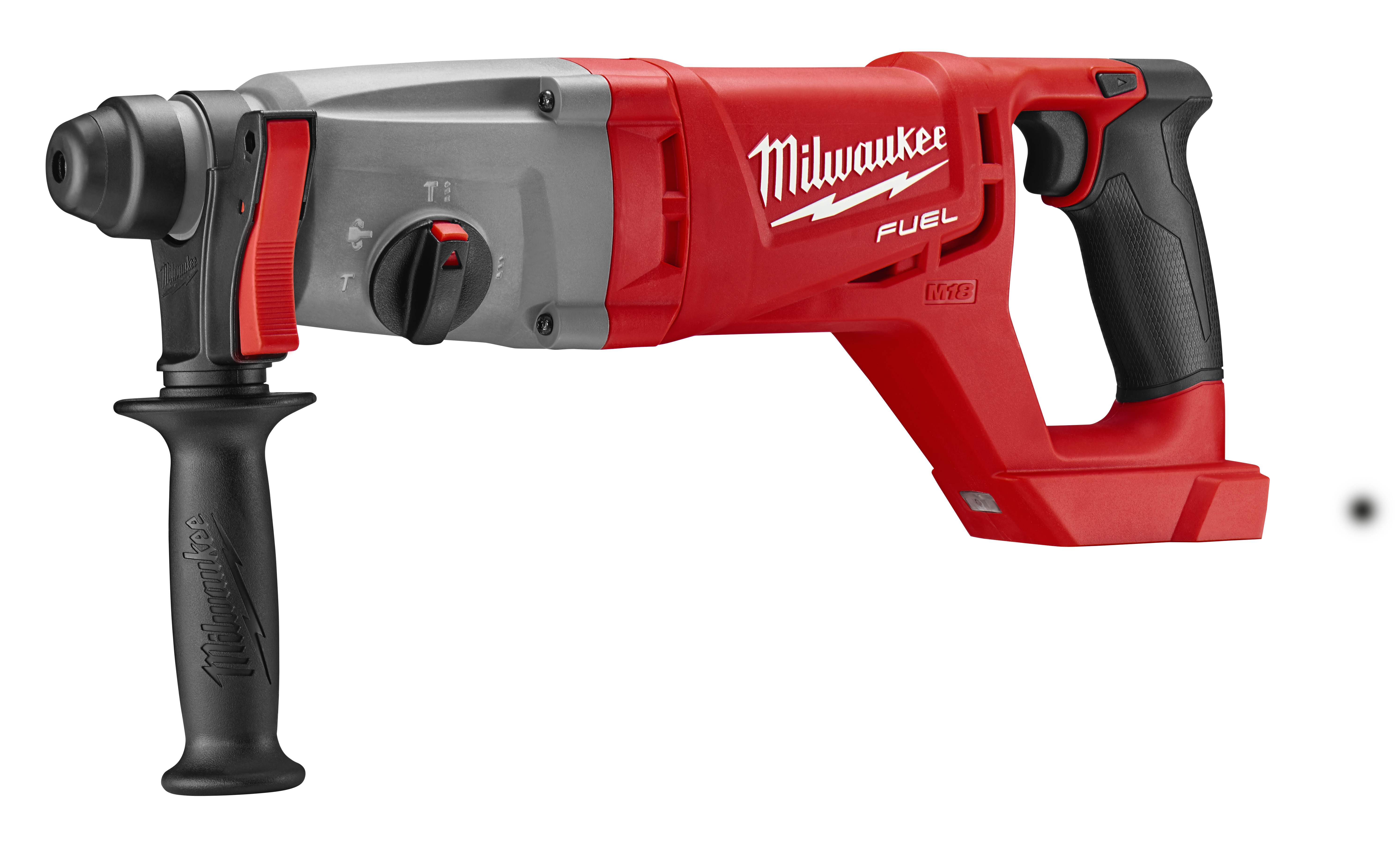 Powered by FUEL™ technology, the M18 FUEL™ 1 in. SDS plus D-handle rotary hammer delivers faster than corded speed, corded durability and all day work on one charge. The Milwaukee POWERSTATE brushless motor provides 2.1 ft. lbs of impact energy, 0-1, 500 RPM and 0-4,400 BPM. The Milwaukee REDLITHIUM XC 5.0 battery packs (not included) provide all day work on one charge, 20% more power and 2X more recharges than standard lithium-ion batteries. REDLINK PLUS intelligence integrates full-circle communication between tool, battery and charger to protect from overloading, overheating and over-discharging.