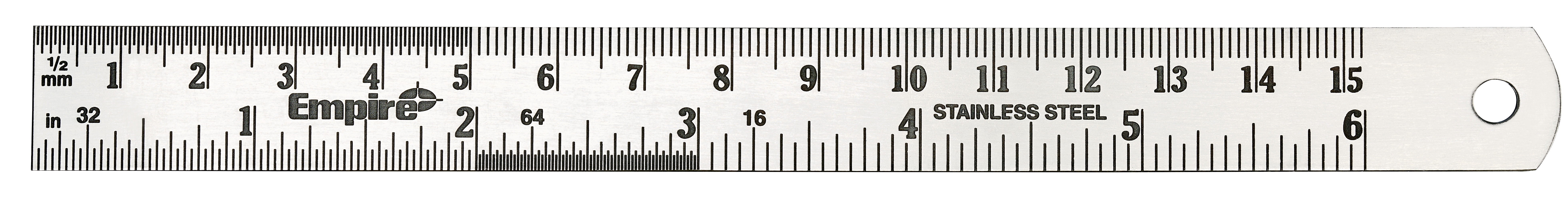 The Empire 6 in. Steel ruler is designed for long-term use. The ruler is crafted with stainless steel for strength and durability and features etched black graduations, allowing measurements to be easily seen.