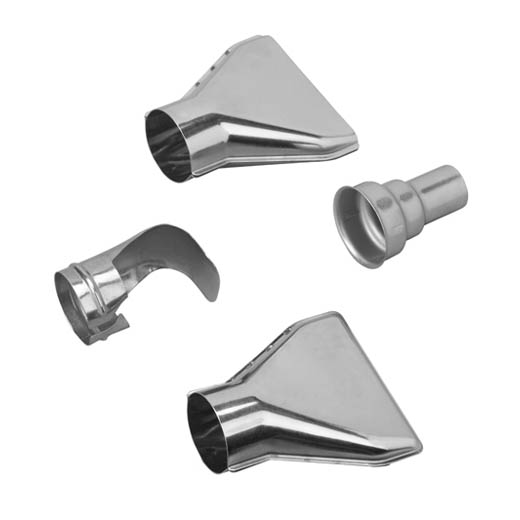 The 49-80-0300 assortment includes the 49-80-0292 hook nozzle, 49-80-0293 deflector nozzle, 49-80-0294 air spreader nozzle, and 49-80-0297 air reduction nozzle for most common heat gun applications. Fits all Milwaukee heat guns.