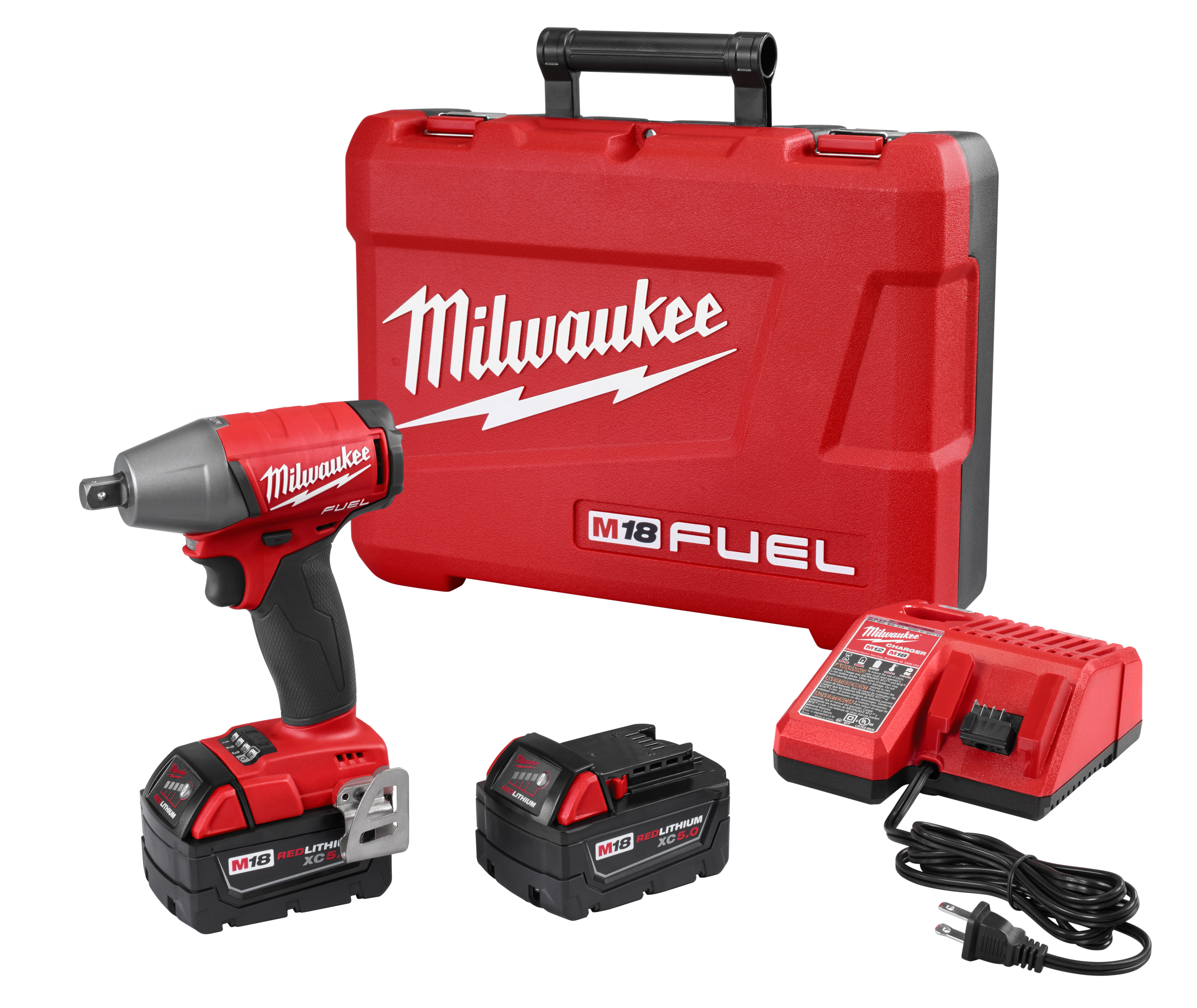 The M18 FUEL™ 1/2” Compact Impact Wrench w/ Pin Detent is the Most Powerful tool in its class by delivering up to 220 ft-lbs of torque in a compact design. The POWERSTATE™ Brushless Motor not only provides unmatched power, but also provides greater efficiency, delivering up to 25PERC more run-time than the leading competitors. REDLINK PLUS™ Intelligence is the most advanced electronic system on the market, preventing damage to the tool and battery caused by overloading or overheating. REDLITHIUM™ Batteries (not included) deliver more work per charge and more work over the life of the pack than competitive batteries on the market. The 4-Mode DRIVE CONTROL™ provides greater control over output speed and power for greater versatility by delivering 0-900 RPM in Mode 1, 0-1600 RPM in Mode 2, and 0-2500 RPM in Mode 3. Auto Shut-Off Mode intelligently detects when the tool has impacted on a fastener for one second and automatically shuts the tool down, reducing the likelihood of overdriving and damaging materials. Bullets: POWERSTATE™ Brushless Motor delivers 220 ft-lbs. of fastening torque REDLINK PLUS™ Intelligence prevents damage to the tool and battery due to overloading or overheating REDLITHIUM™ Batteries deliver more work per charge and more work over the life of the battery 4-Mode DRIVE CONTROL™ provides greater control over output speed and power Utilizes a Pin Detent design for maximum socket retention. 63902