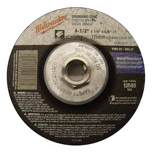 Milwaukee's comprehensive offering of grinding and cutting wheels consists of 45 unique products ranging in diameters from 4-1/2 in. to 14 in., with arbor configurations of 7/8 in., 20 mm, 1 in. and 5/8 in., 11. Milwaukee's abrasive offering is manufactured using three types of abrasive grains, aluminum oxide, silicon Carbide, and zirconia alumina, providing products for general purpose to specialized high performance applications.