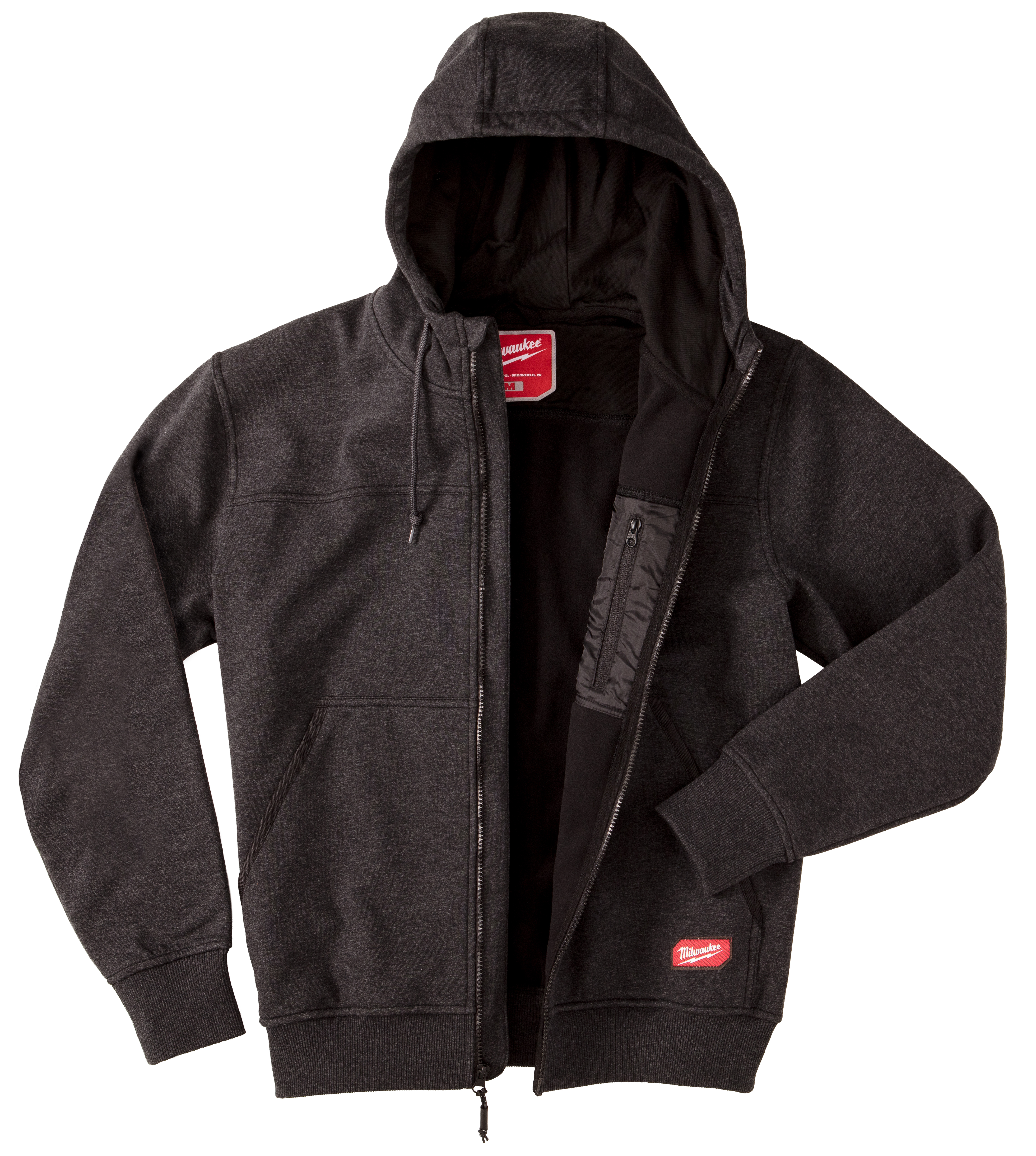 Redefining the most common layering item on the jobsite, the Milwaukee® NO DAYS OFF™ hooded sweatshirt combines wind and water resistance with a comfortable fleece lining to provide all season versatility. The addition of a fitted hood designed to be worn under a hard hat, extended neck, and interior storm flap provide additional protection from the weather. Durable polyester body material and double layer reinforcement of pocket edges and forearms extend product life when used in demanding jobsite environments. Built for all conditions, the NO DAYS OFF™ hooded sweatshirt fights the rain when worn as an outer shell, and provides wind protection and insulation when used as a versatile layer in extreme cold.