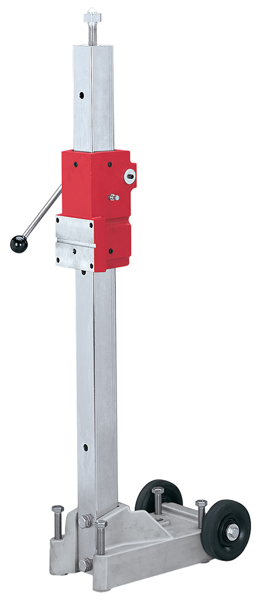 This contractor series small base stand features a cast aluminum base with 4 leveling screws for fast accurate leveling adjustment. The durable precision-ground 2-1/2 in. steel column is 43-1/2 in. high and has a universal motor adapter plate. The reversible feed handle helps the operator use the unit from either side.