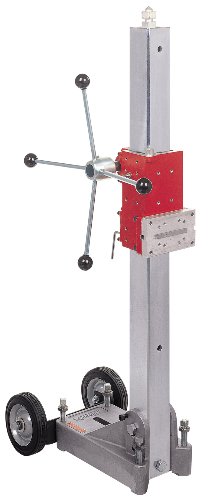4125 045242009558 The Milwaukee model 4125 Dymo-Rig stand designed for the heavy duty hole driller. Larger column and base assembly ensure strength and durability for many years service. The small base is nice in confined drilling areas. Dymo-Rig stands feature large wheels for ease of movement. You can bolt it to the wall or the floor, or use the optional vac-pad for added versatility.