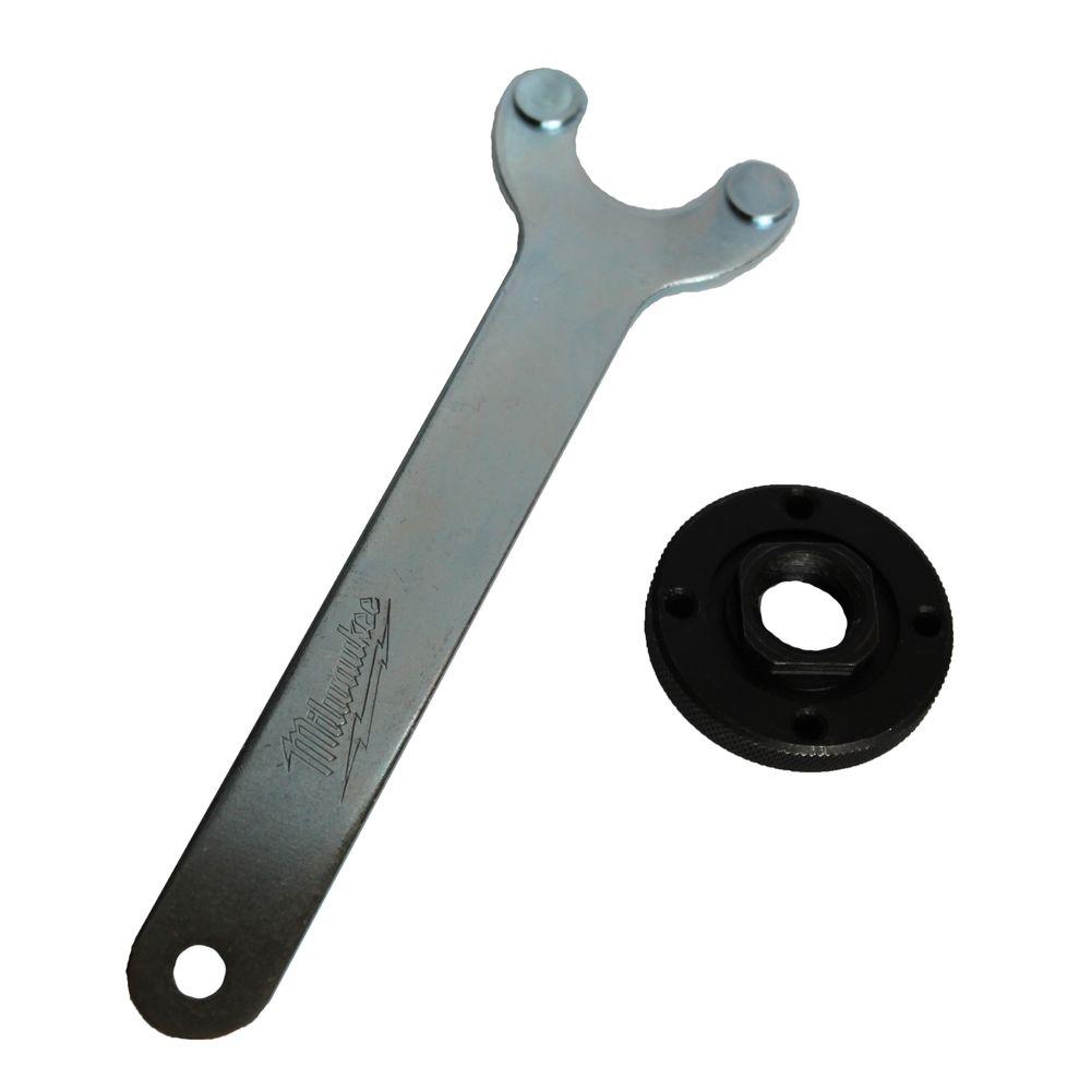 Return your hand-held power grinder to its full operating capacity with this grinder flange nut kit from Milwaukee. The 5/8 in. 11 spindle flange nut fits most small angle grinders and includes a spanner wrench to securely tighten it to your tool.