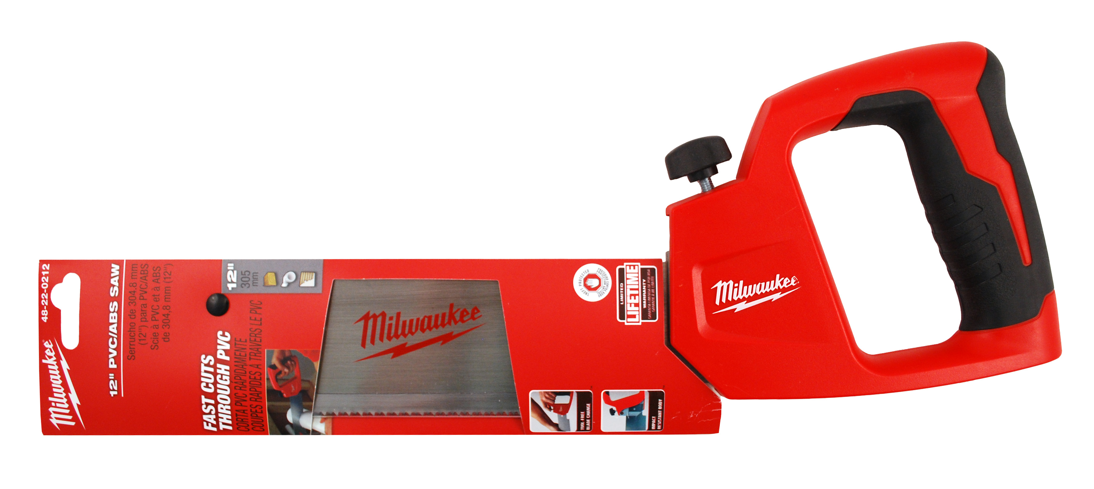The Milwaukee 12 in. PVC/ABS saw features a tool free blade change to avoid downtime and increase efficiency in challenging applications. Complete with rubber over mold handle grip for comfort, the saw offers unmatched durability with a metal core body and clamshell handle design to prevent damage from the toughest jobsite conditions.
