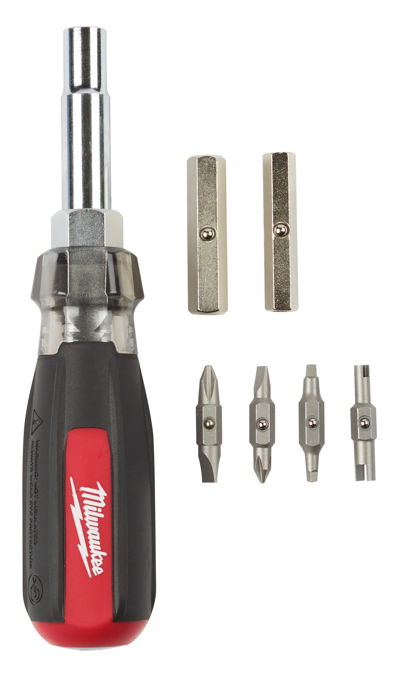 The Milwaukee 13-in-1 cushion grip screwdriver with Schrader bit features 13 unique functions, ultimately reducing the number of tools a user must carry. The 13-in-1 screwdriver includes the 8 bits and 4 nut drivers most requested by HVAC professionals. The bit prevents bit wear from hardened screws and extends bit life when fastening specialty screws found in electrical boxes, conduit couplers, outlets and other common job site fixtures. The tri-material cushion grip handle offers best-in-class durability and will not peel. Covered by Milwaukee's Limited Lifetime Warranty.