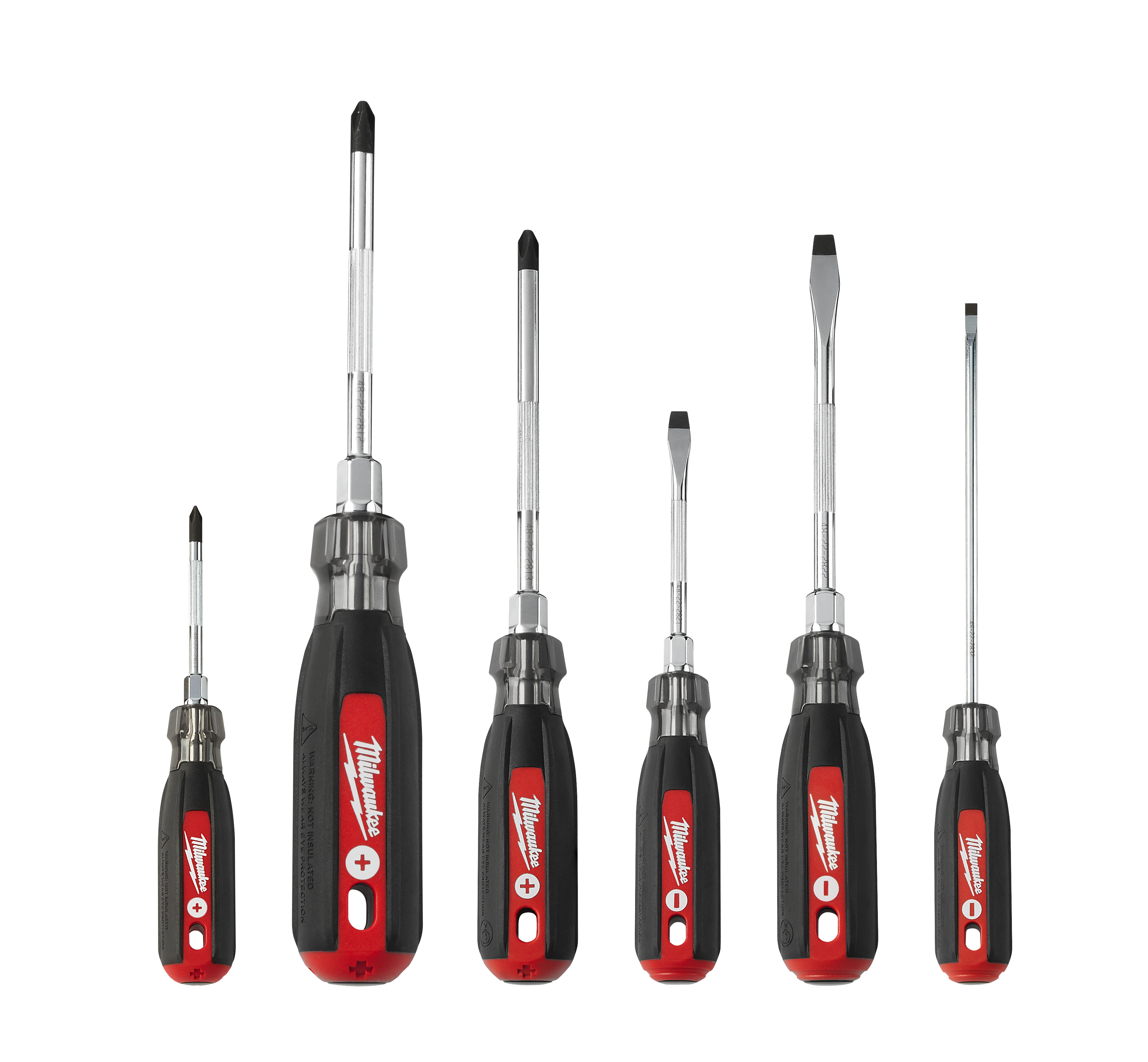 48-22-2886 045242521814 Featuring hardened tips & forged shanks the Milwaukee® 6 piece cushion grip screwdriver set provides professional grade solutions and durability to the user. The wrench-ready bolster and precision knurling offers users the features needed to increase efficiency and effectiveness. The durable handles feature an anti-peel design.