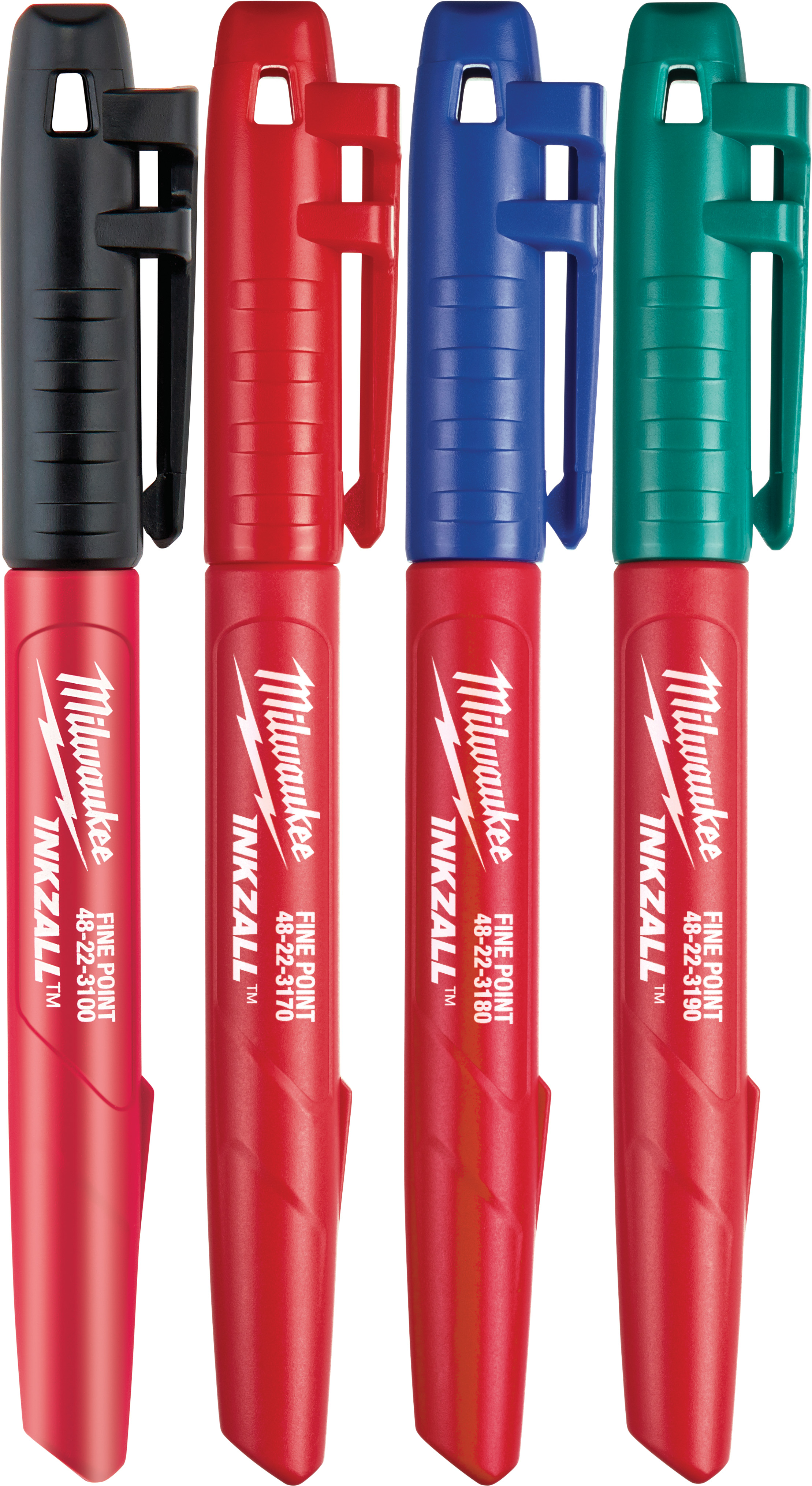 48-22-3106 045242333585 INKZALL® jobsite markers feature clog resistant tips and the ability to write through dusty, wet or oily surfaces. The durable marker tips are designed for writing on rough surfaces such as OSB, cinder block and concrete and the ink dries quickly to reduce smearing markings, without drying out quickly when the cap is left off. For added user convenience, the INKZALL® markers have a built-in hard hat clip for easy storage and access. INKZALL® markers confirm to Milwaukee's commitment to best-in-class durability and their relentless mission to provide innovative solutions to the end user.
