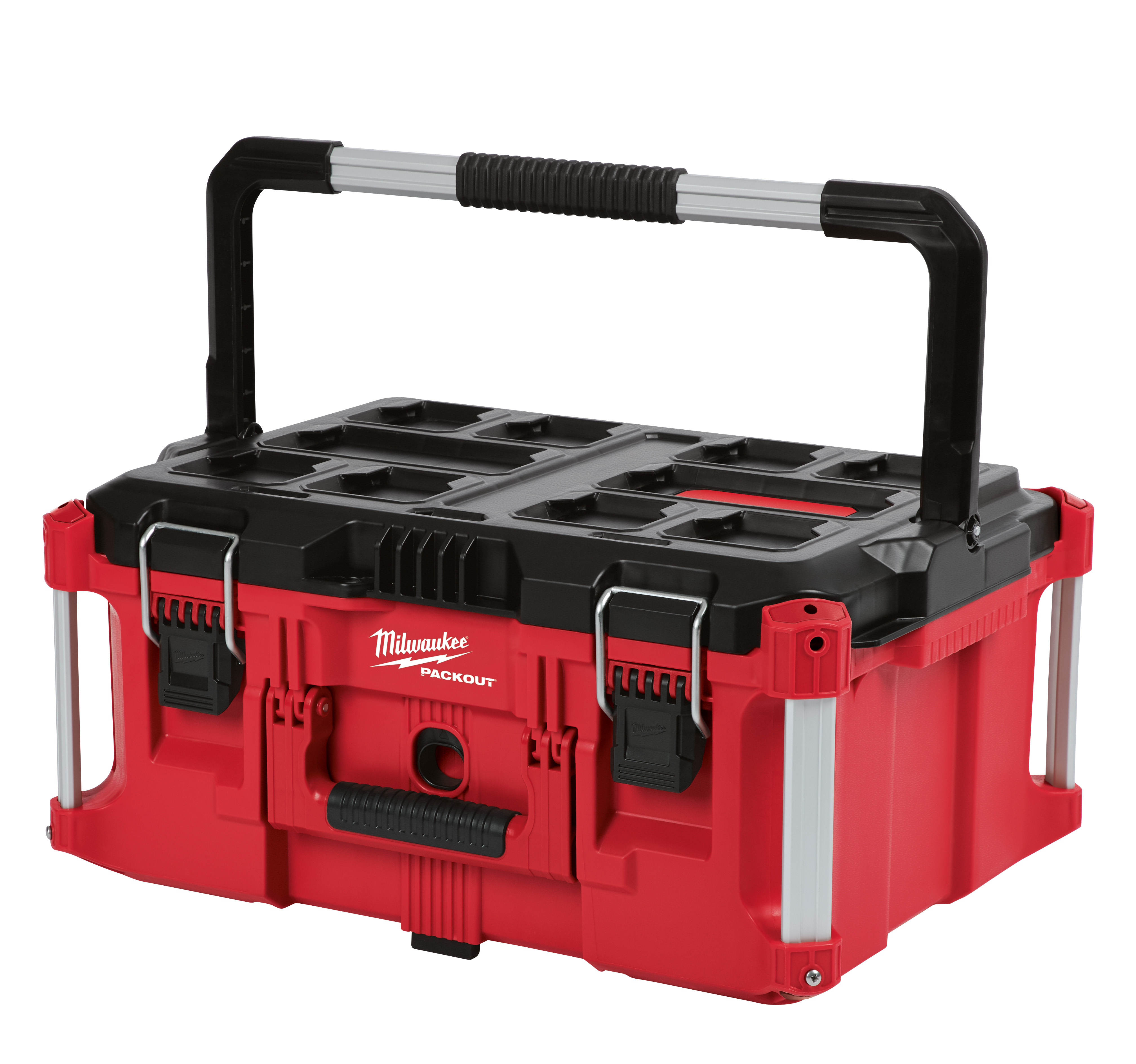 Part of the industry’s most versatile and most durable modular storage system, the Milwaukee PACKOUT™ large tool box is constructed with impact resistant polymers and metal reinforced corners to provide up to 100 lbs of weight capacity and ultimate durability in harsh jobsite conditions. Featuring an IP65 rated weather seal to keep out rain and jobsite debris, and a metal reinforced top handle, the Milwaukee PACKOUT™ large tool box is fully compatible with all Milwaukee PACKOUT™ modular storage products.