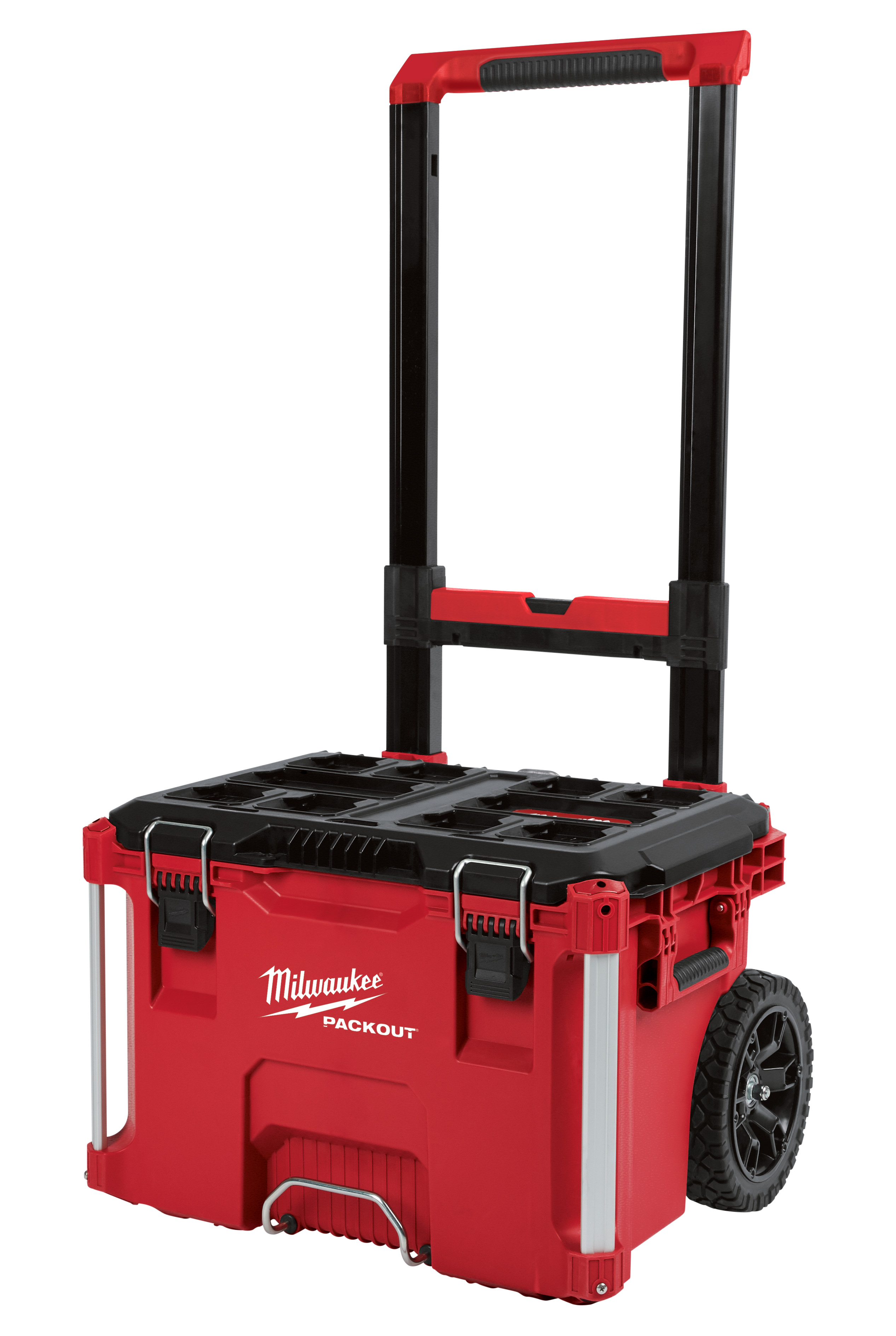 Part of the industry’s most versatile and most durable modular storage system, the Milwaukee PACKOUT™ rolling tool box is constructed with impact resistant polymers, an industrial grade extension handle, 9 in. all terrain wheels and metal reinforced corners to provide up to 250 lbs of weight capacity in harsh jobsite conditions. Featuring an IP65 rated weather seal to keep out rain and jobsite debris, the Milwaukee PACKOUT™ rolling tool box is fully compatible with all Milwaukee PACKOUT™ modular storage products.