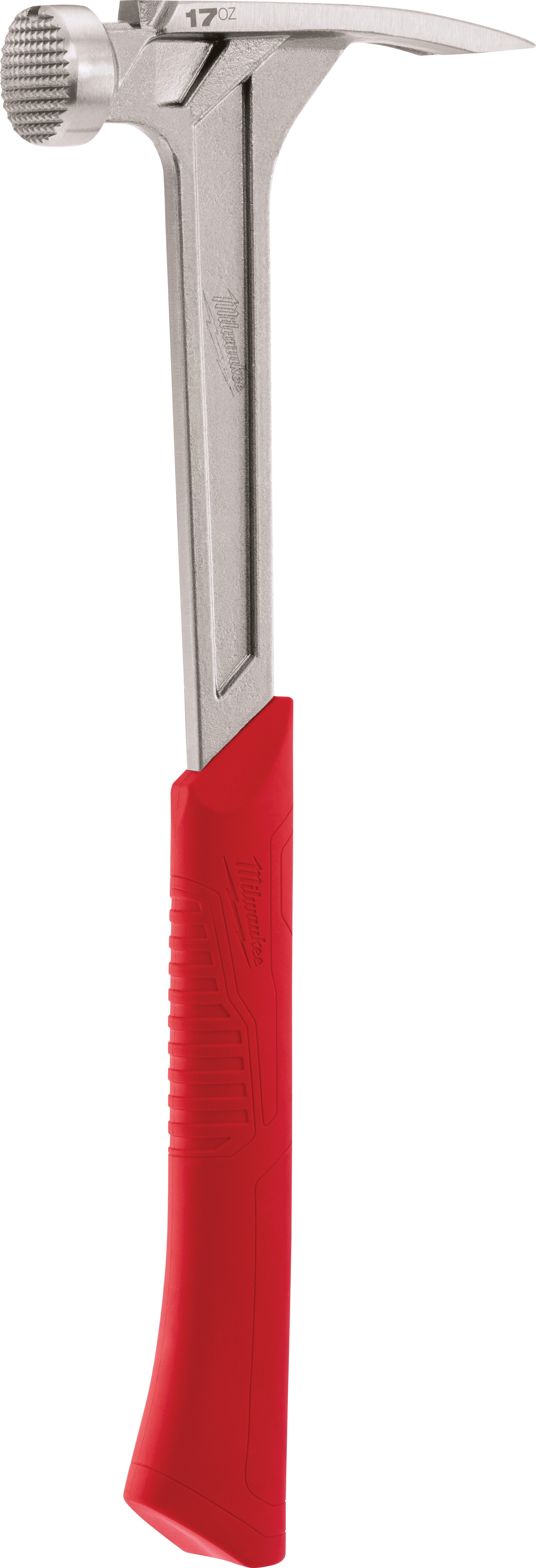 48-22-9016 045242486113 The Milwaukee® 17 oz milled face hammer is designed from the ground-up to address common user frustrations with hammers currently available on the market, providing superior driving performance with up to 10X less peak vibration. Constructed with a steel I-Beam handle, the new hammer is designed to withstand the harshest jobsite use and a SHOCKWAVE™ grip provides best-in-class grip durability and vibration reduction. For added user benefit, the hammer features an anti-ring claw design which reduces noise and ringing when striking hardened objects.