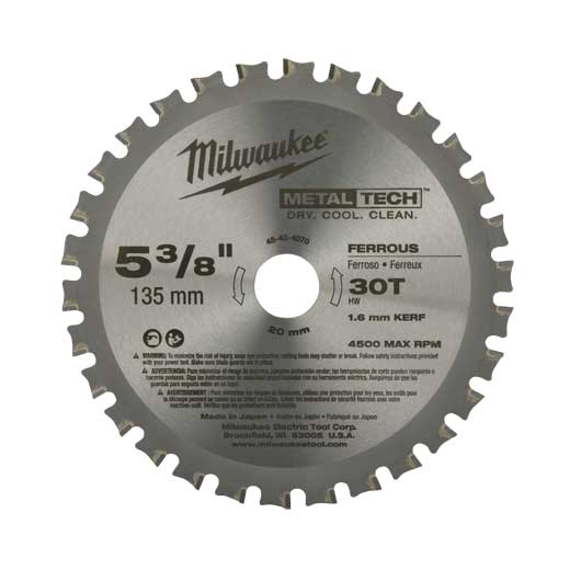 Milwaukee metal circular saw blades were specifically designed to exceed the expectations of contractors for blade life, cut quality, and speed in the most demanding metal cutting applications – without a lubricant. A hand-tensioned, hardened alloy steel body extends blade life and delivers the highest quality cuts available. Carbide tipped teeth with alternate top bevel grind shear through metal leaving burr-free, cool-to-touch cuts. Designed for use with the M18™ cordless 5-3/8 in. metal saw, these blades feature a thin Kerf that reduces the amount of drag and resistance while cutting, resulting in more cuts per charge.