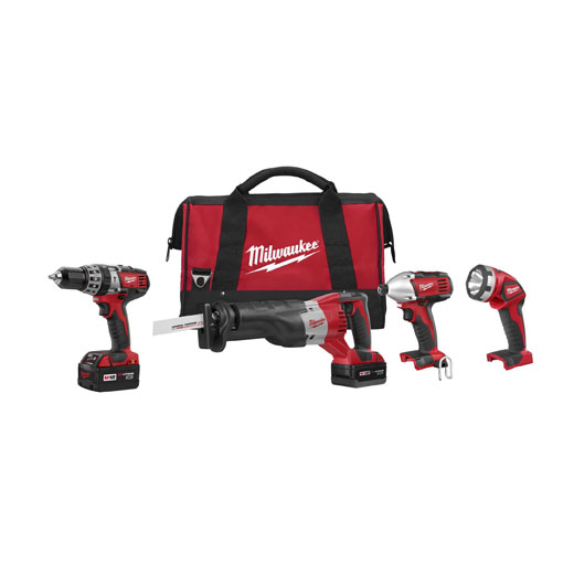 Milwaukee® 2696-24 M18™ 4-Tool Cordless Combination Kit, Tools: Hammer Drill, Impact Driver, Reciprocating Saw, 18 VDC, 3 Ah Lithium-Ion, Keyless