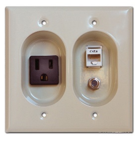 Mulberry; Wallplate; Size: 4.5625 IN Width X 4.500 IN Height; Cutout: (1) Plug In Receptacle, (1) Cat 6 And F Type Connector; Gang: 2; Material: Metal; Color: Smooth Ivory; Amperage Rating: 15 AMP