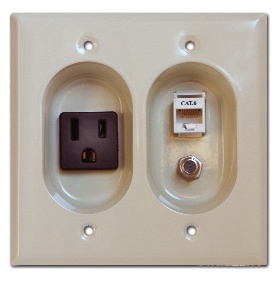 Mulberry; Wallplate; Size: 4.5625 IN Width X 4.500 IN Height; Cutout: (1) Plug In Receptacle, (1) Cat 6 And F Type Connector; Gang: 2; Material: Stainless Steel; Amperage Rating: 15 AMP