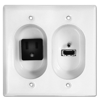 Mulberry; Wallplate; Size: 4.5625 IN Width X 4.500 IN Height; Cutout: (1) Plug In Receptacle, (1) Female/Female HDMI; Gang: 2; Material: Metal; Color: Smooth Ivory; Amperage Rating: 15 AMP