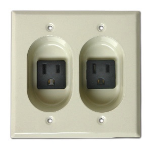 Mulberry; Wallplate; Size: 4.5625 IN Width X 4.500 IN Height; Cutout: (2) Plug In Receptacle; Gang: 2; Material: Metal; Color: Smooth Ivory