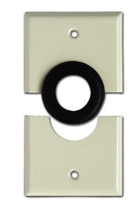Mulberry; Wallplate; Split Plate; Gang: 1; Cutout: (1) 1 IN Feed Thru; Material: Stainless Steel/Metal; Color: Smooth White; Mounting: Rubber Grommet Box; Finish: Powder Coated
