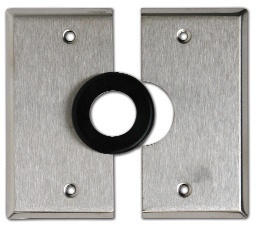 Mulberry; Wallplate; Split Plate; Gang: 2; Cutout: (1) 1 IN Feed Thru; Material: Stainless Steel; Mounting: Rubber Grommet And Strap Device; Finish: Powder Coated