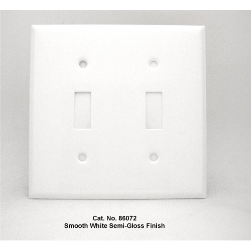 Wallplate, Standard: UL 883, Size: 4.562 X 4.5IN, Number of Gangs: 2, Cutout: (2) Toggle Switch, Material: Steel, Thickness: 0.03In, Color: Semi Gloss White