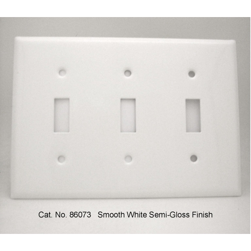 Wallplate, Standard: UL 883, Size: 6.375 X 4.5IN, Number of Gangs: 3, Cutout: (3) Toggle Switch, Material: Steel, Thickness: 0.03In, Color: Semi Gloss White