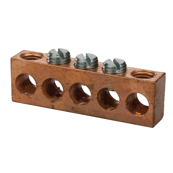 Copper Multiple Connector 2-14 AWG 5 Hole Copper multiple connectors are made copper and can be used ina variety of neutral and grounding applications.Tin plated forlow contact resistance and are suitable foruse with copper wire only.